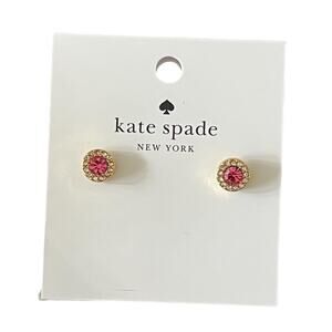 Kate Spade “You’re a Gem” Pavé Halo Stud Earrings Pink Crystal Gold Tone NWT